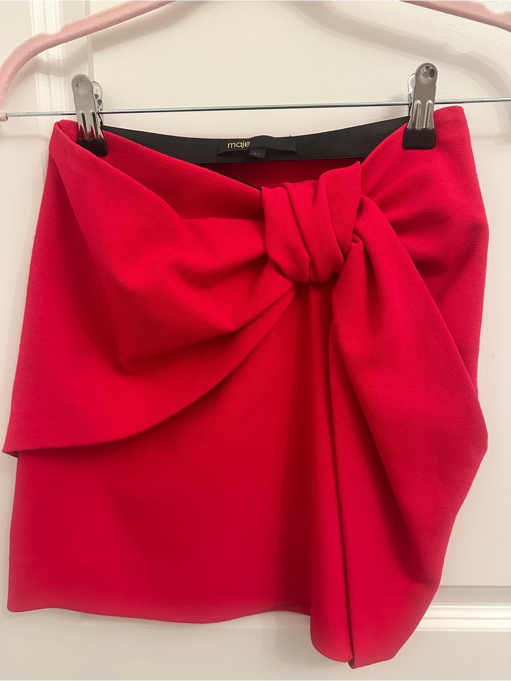 Maje Red Bow-Accent Mini Skirt